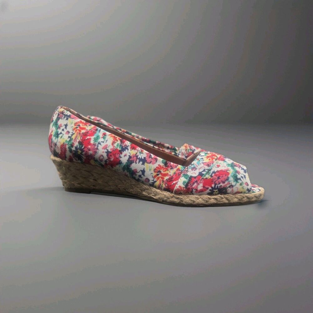 Naturalizer Lariat Espadrille Wedge Shoes Size 8 Wide Width Heels Floral Fabric - Picture 4 of 7